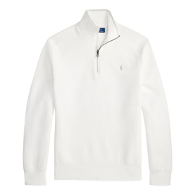 Ralph Lauren Half Zip jumper in Deckwash White, quarter-zip neck, ribbed cuffs and hem, embroidered polo pony logo