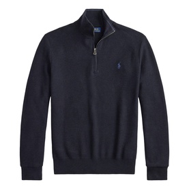 Ralph Lauren Half Zip knit jumper in Navy Heather, with quarter-zip collar and embroidered Polo pony logo