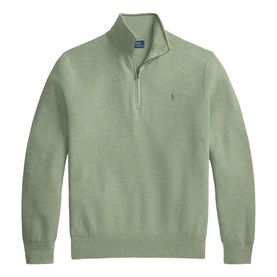 Ralph Lauren half-zip knit jumper in Fern Green Heather with tonal embroidered pony logo at chest
