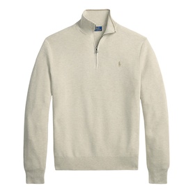 Ralph Lauren half-zip knit jumper in light walnut brown heather, with quarter zip placket and embroidered pony logo