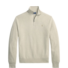 Ralph Lauren half-zip knit jumper in light walnut brown heather, with quarter zip placket and embroidered pony logo