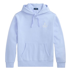 Ralph Lauren pebble blue pullover hoodie with kangaroo pocket and embroidered polo pony logo on chest