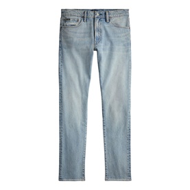 Ralph Lauren men's jeans in light blue washed denim, slim fit with five-pocket styling and subtle fading detail