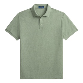 Ralph Lauren polo shirt in Greenery Heather, short sleeves, three-button placket, embroidered pony logo on chest