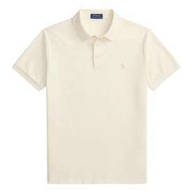 Ralph Lauren pale cream polo shirt with short sleeves, ribbed collar, two-button placket and embroidered pony logo