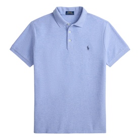 Polo Ralph Lauren light blue marl cotton polo shirt with navy embroidered pony logo, two-button placket and short sleeves