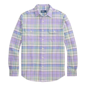 Ralph Lauren Reg Shirt in lavender and green multi plaid check, long sleeve, with chest pockets and button front