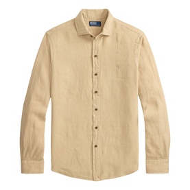 Ralph Lauren Reg Shirt in Coastal Beige, long-sleeve linen casual shirt with button placket and chest pocket