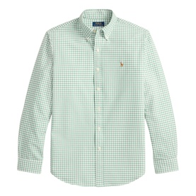 Polo Ralph Lauren green and white gingham check Oxford shirt, button-down collar, long sleeves, embroidered pony logo