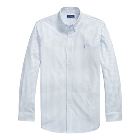 Ralph Lauren Reg Shirt in Cabana Blue and White gingham check, button-down collar, long sleeves, embroidered pony logo