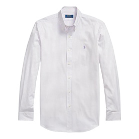 Ralph Lauren Reg Shirt in powder purple and white stripe, long sleeve, button-front with embroidered pony logo
