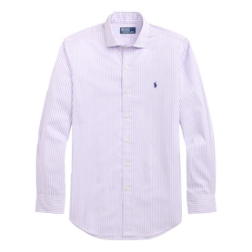 Ralph Lauren Reg Shirt in powder purple and white stripe, long sleeve, spread collar, embroidered pony logo at chest