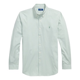Ralph Lauren Reg Shirt in Faded Mint/White stripe, long sleeve, button-down collar, embroidered pony logo chest