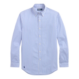 Ralph Lauren Reg Shirt in blue stripe, long sleeve, button-down collar, embroidered pony logo, chest placket