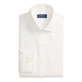 Ralph Lauren Polo white single cuff regular formal shirt with spread collar, plain weave fabric and button placket front