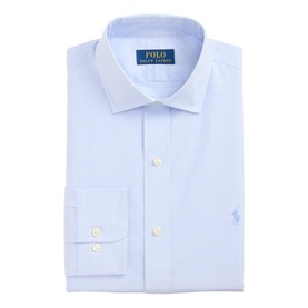 Ralph Lauren light blue single cuff regular formal shirt with spread collar and embroidered pony logo on chest