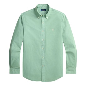 Ralph Lauren Slim Shirt in Faded Mint, long-sleeve button-down Oxford style with embroidered pony logo at chest
