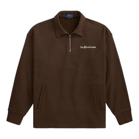 Ralph Lauren Nutmeg Brown quarter-zip sweatshirt with collar, kangaroo pockets, and embroidered logo chest detail