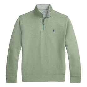 Ralph Lauren green quarter-zip sweatshirt with stand collar and embroidered pony logo on chest