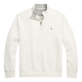 Ralph Lauren cream quarter-zip sweatshirt with grey contrast collar lining and embroidered pony logo
