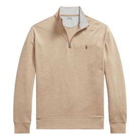 Ralph Lauren warm brown heather half-zip sweatshirt with grey contrast collar and embroidered pony logo