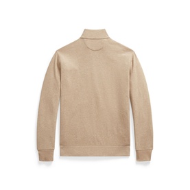 Ralph Lauren warm brown heather sweatshirt, back view, ribbed cuffs and hem, mock neck with quarter-zip fastening