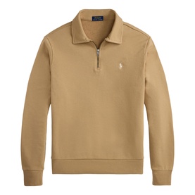 Ralph Lauren Vintage Khaki quarter-zip sweatshirt with polo collar, ribbed cuffs and hem, embroidered pony logo on chest