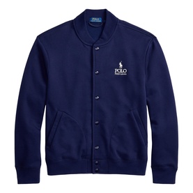 Ralph Lauren Newport Navy snap-button sweatshirt with ribbed collar, kangaroo pockets and embroidered Polo logo