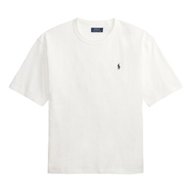 Ralph Lauren white crew-neck T-shirt with embroidered navy pony logo on chest