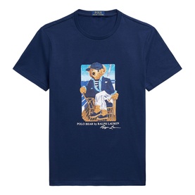 Ralph Lauren Newport Navy cotton T-shirt with Polo Bear nautical graphic print and signature logo on crew neck tee