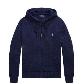Pony Logo Cable Knit Hooded Sweater