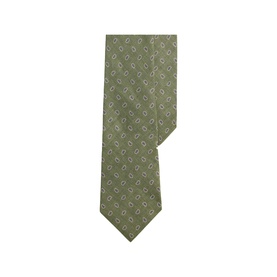 Ralph Lauren green silk tie with small geometric floral print pattern, laid flat on white background