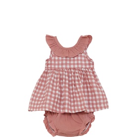 Gingham Bow Dress & Bloomers Two-Piece Set