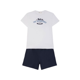 Street Monkey white/navy 2-piece children's set with graphic T-shirt and navy shorts