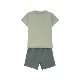 Street Monkey green 2-piece children's set with short-sleeve T-shirt and matching shorts, displayed flat