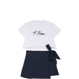 Embroidered Top & Wrap Skort Two-Piece Set