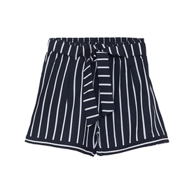 Street Monkey Navy Stripe shorts for children, with white vertical stripes, elasticated waist and front tie belt detail