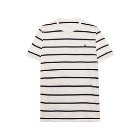 Street Monkey children's white striped T-shirt with navy horizontal stripes and small chest logo, crew neck, short sleeves