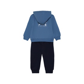 Street Monkey Baby Blue/Navy Tracksuit set, rear view showing hooded zip-up top with graphic and navy jogger bottoms