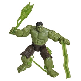 Superheroes Hulk action figure in green, posed in battle stance with green weapon and chain accessories