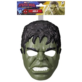 Superheroes Hulk face mask toy in green and dark grey, moulded with angry expression and black hair detail, in retail packaging