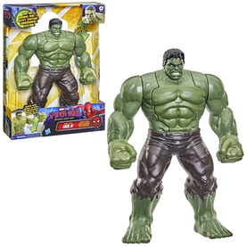 Superheroes Savage Smash Hulk large green action figure shown next to product packaging featuring Spider-Man branding.