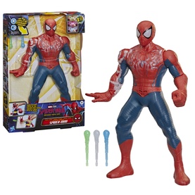 Superheroes Power-Charge Spider-Man action figure in red and blue suit, shown in packaging with 3 accessory pieces included.