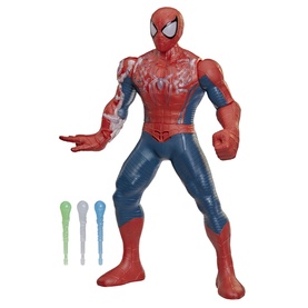 Superheroes Power-Charge Spider-Man action figure in red and blue suit, with 3 coloured accessory pieces in green, blue and clear.