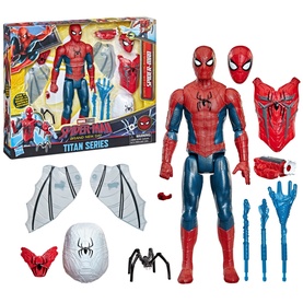 Superheroes Ultimate Web Gear Spider-Man action figure with 12 accessories including web wings, spider, mask, and web shooters in packaging.