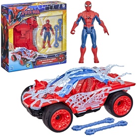 Superheroes Marvel Spider-Man ActionVerse Stretch & Blast Buggy Playset with red buggy vehicle, Spider-Man figure, and 2 stretchable web projectiles