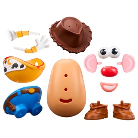 Toy Story Mr. Potato Head Woody mix-and-match accessories set including cowboy hat, boots, eyes, mouth and body parts, multi-coloured