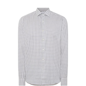 Gherardi grey gingham check cotton casual shirt with spread collar and long sleeves