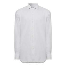 Gherardi grey cotton-cashmere casual shirt with spread collar and button front placket