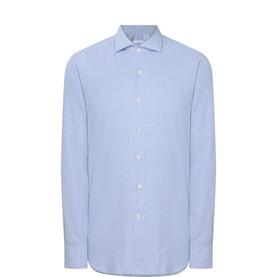 Gherardi light blue cotton-cashmere casual shirt with spread collar and button-front placket, long sleeves